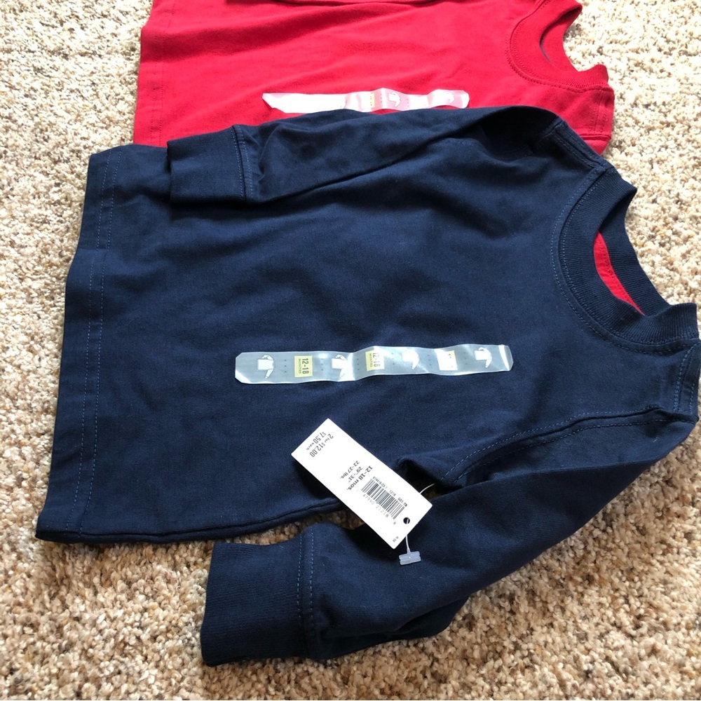 Kids Old Navy long sleeve cotton tees NWT Red and Navy